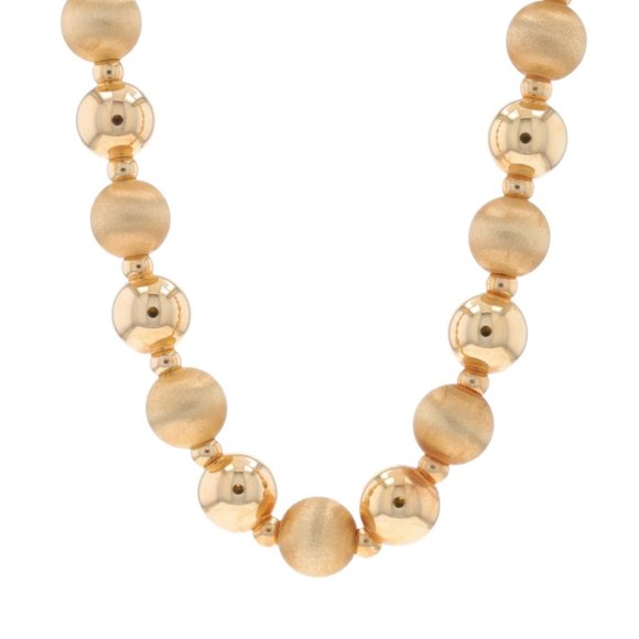 Yellow Gold Beaded Necklace 20 1/4" - 14k Smooth & Brushed - Picture 1 of 6